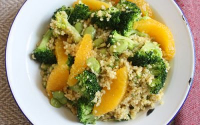 Orangey bulgar wheat salad with baked chicken