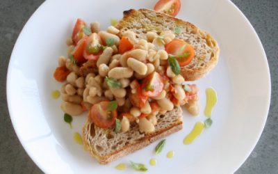 Brushetta with cannellini beans & cherry tomatoes