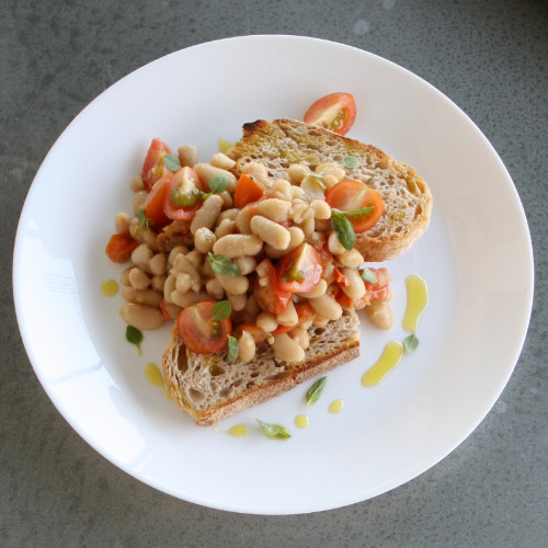 Brushetta with cannellini beans & cherry tomatoes