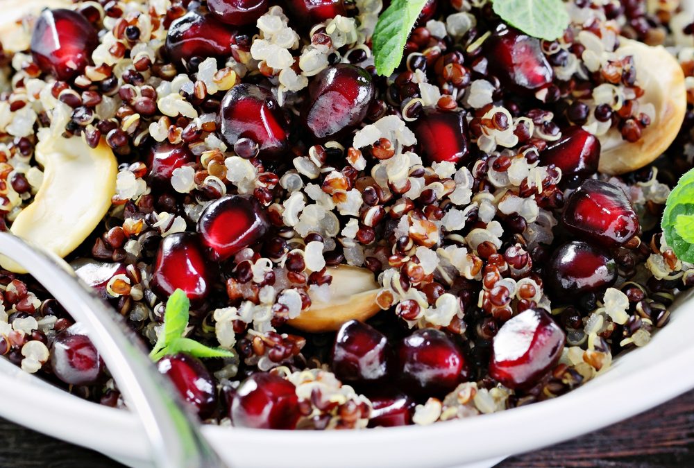 Quinoa and chickpea salad with pomegranite & mint