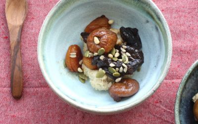 Stewed winter fruits with porridge