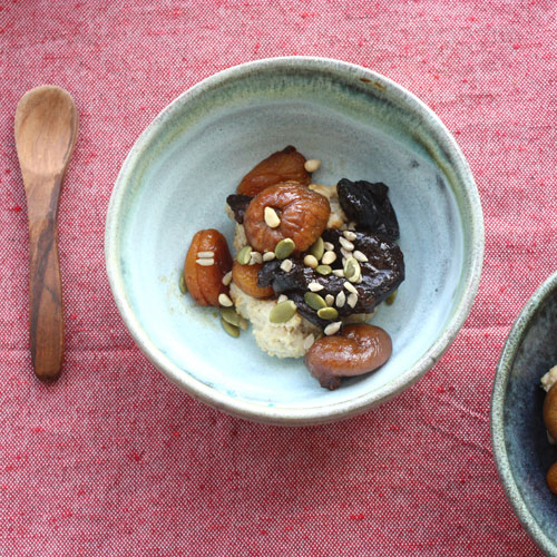 Stewed winter fruits with porridge