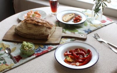 Scrambled eggs with roasted peppers