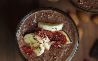 Chocolate banana smoothie with chia seeds & nuts