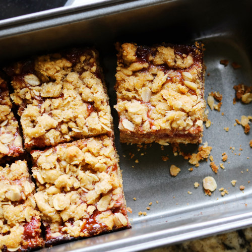 Raspberry nutty flapjacks