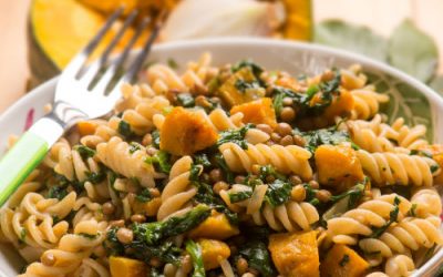 Pasta with spinach and pumpkin