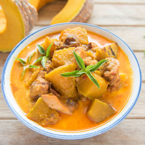 Pumpkin and chicken curry with cashews