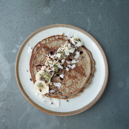 Buckwheat, banana and coconut pancakes