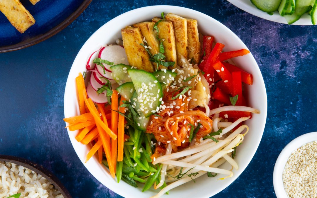 Tofu bibimbap (Korean rice bowl)